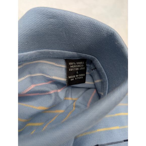 Alan Flusser Mens Golf Polo Shirt Size Large Blue Stripe Yellow Black - Picture 5 of 6